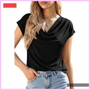 Summer Cowl Neck Short Sleeve Blouse Work Office Casual Top